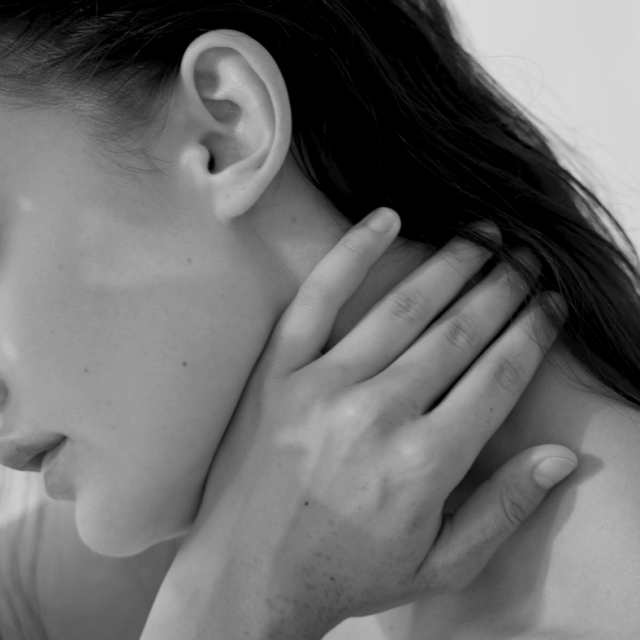 woman with pretty hands on her body